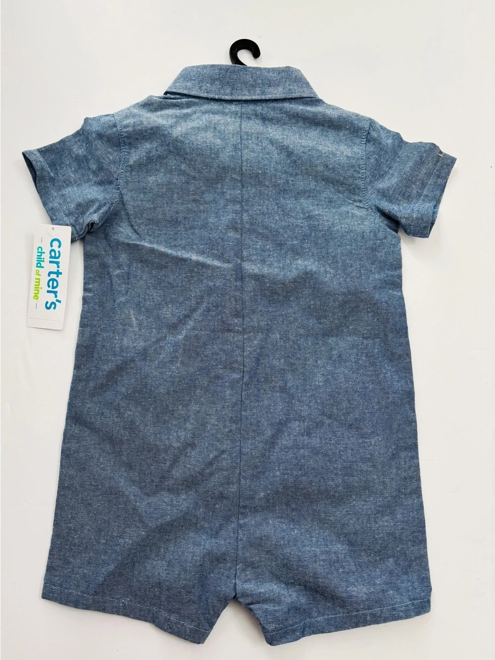 NWT Carters Child of Mine Baby Boy Chambray Romper 12M Blue Button One Piece New